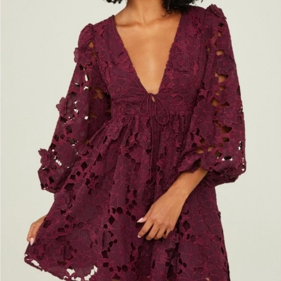 Altar'd State Sun Goddness Crochet Floral Overlay Dress in Winetasting Purple. Altar'd State Sun Goddness Crochet Floral Overlay Dress in Winetasting Purple.